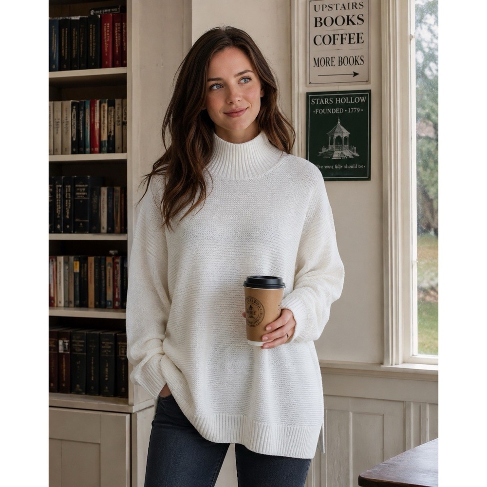 NWT Talbots Ivory Textured Mock Knit Sweater XL Minimalist Old Money Neutral